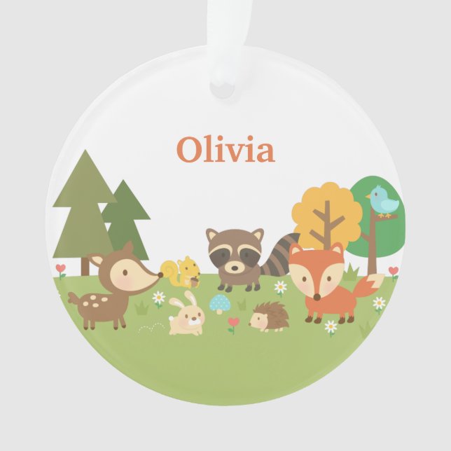 Cute Woodland Forest Animals Kids Personalized Ornament (Front)