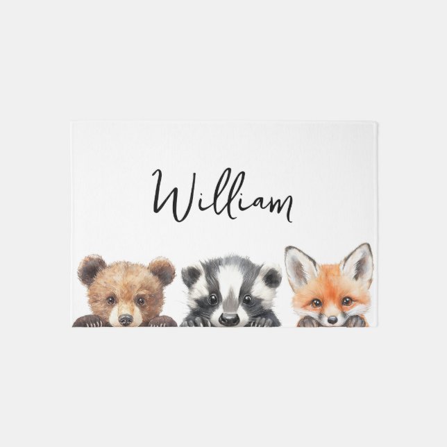 Cute Woodland Forest Animals Nursery Room Rug (Front)