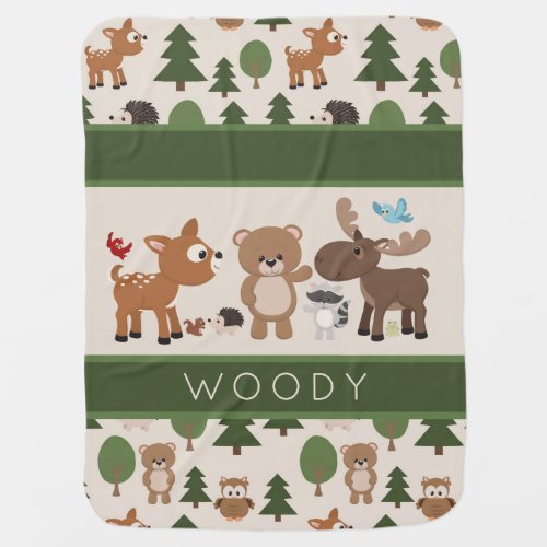 Cute Woodland Forest Animals Personalized Baby Blanket