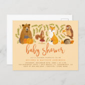Cute Woodland Forest Animals Pumpkin Baby Shower Invitation Postcard (Front/Back)