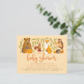 Cute Woodland Forest Animals Pumpkin Baby Shower Invitation Postcard (Standing Front)