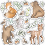 Cute Woodland Forest Animals Scrapbook Stationery Sticker<br><div class="desc">This adorable design belongs to our FOREST FABLE collection. It features our original watercolor illustration depicting whimsical woodland animals and elegant watercolor greenery leaves.</div>