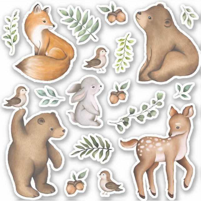Cute Woodland Forest Animals Scrapbook Stationery Sticker (Front)