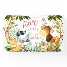 Cute Woodland Forest Animals Watercolor Birthday