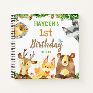 Cute Woodland Forest Animals Watercolor Guest Notebook
