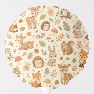 Cute Woodland Forest Animals Watercolor Pattern Balloon