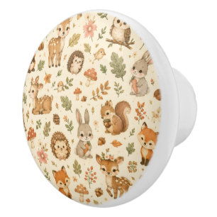 Cute Woodland Forest Animals Watercolor Pattern  Ceramic Knob