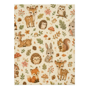 Cute Woodland Forest Animals Watercolor Pattern Poster