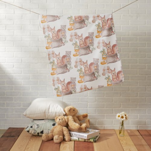 Cute Woodland Forest Baby Animal Friends  Baby Blanket