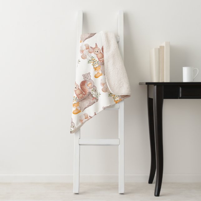 Cute Woodland Forest Baby Animal Friends  Sherpa Blanket (In Situ)