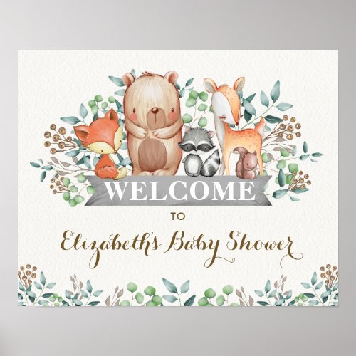 Cute Woodland Forest Birthday Baby Shower Poster