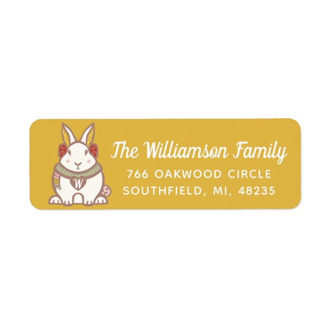 Cute Woodland Forest Bunny Rabbit Christmas Label (Front)
