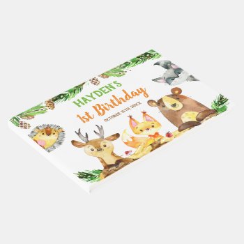 Cute Woodland Forest Creatures Watercolor Birthday Guest Book by LilPartyPlanners at Zazzle