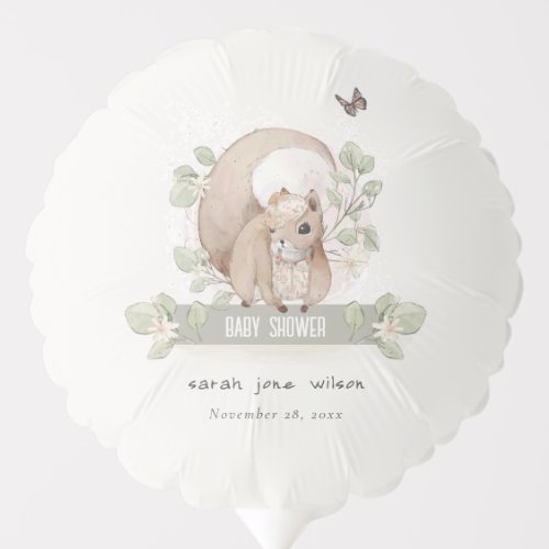 Cute Woodland Forest Floral Squirrel Baby Shower Balloon