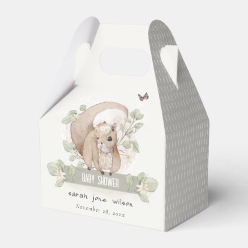 Cute Woodland Forest Floral Squirrel Baby Shower Favor Boxes