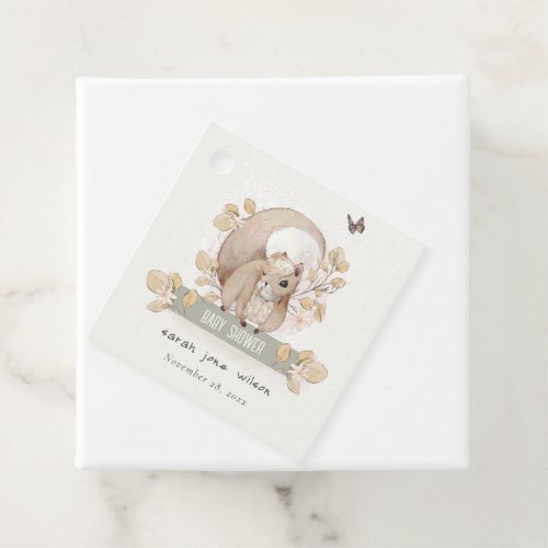Cute Woodland Forest Floral Squirrel Baby Shower Favor Tags