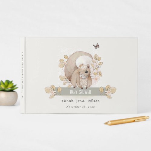 Cute Woodland Forest Floral Squirrel Baby Shower Guest Book