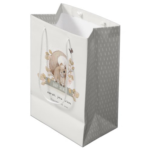 Cute Woodland Forest Floral Squirrel Baby Shower Medium Gift Bag