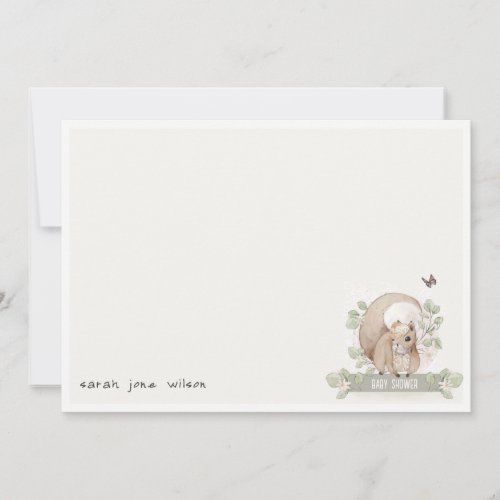 Cute Woodland Forest Floral Squirrel Baby Shower Note Card