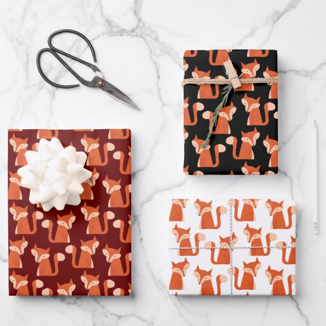 Cute Woodland Forest Fox Pattern Wrapping Paper Sheets (Front)