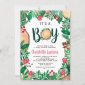 Cute woodland forest green wood boy baby shower invitation (Front)