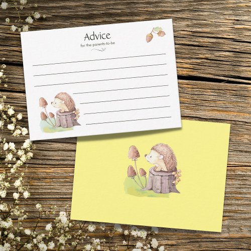 Cute Woodland Forest Hedgehog Mushroom Baby Shower Advice Card