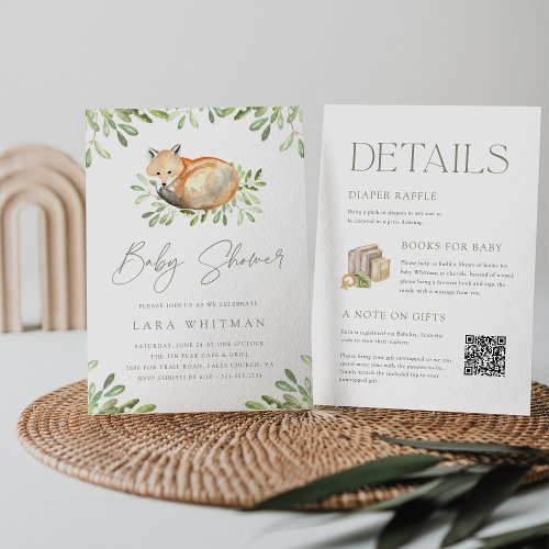 Cute Woodland Fox All in One Baby Shower Invitation