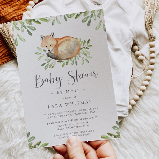 Cute Woodland Fox Baby Shower by Mail Invitation