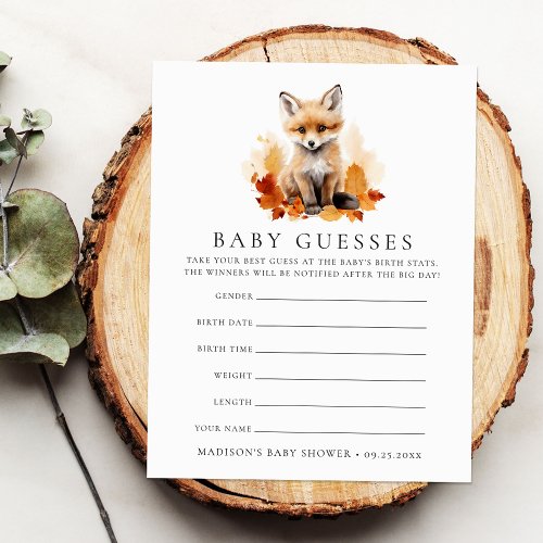Cute Woodland Fox Baby Shower Guessing Game