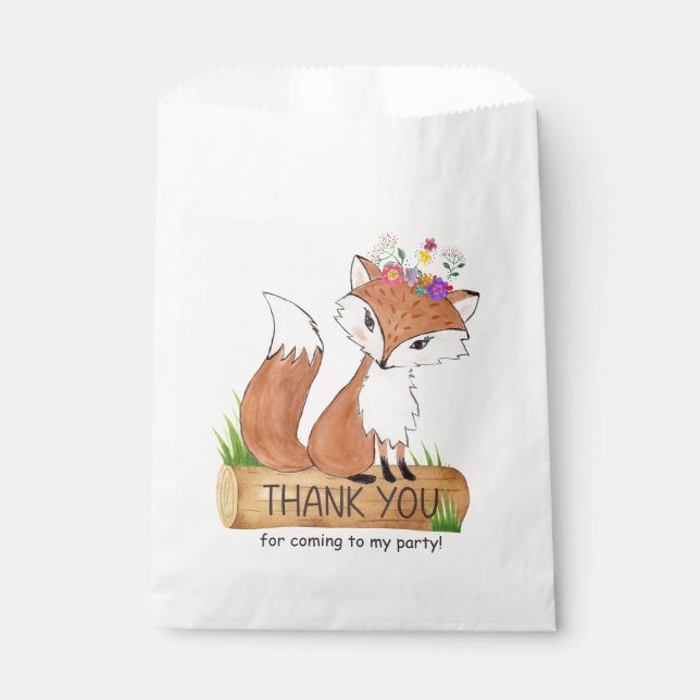 Cute Woodland Fox Birthday Thank You Favor Bag (Front)