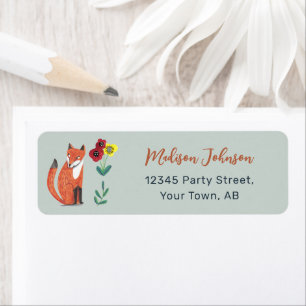 Cute Woodland Fox Blue Baby Shower Label
