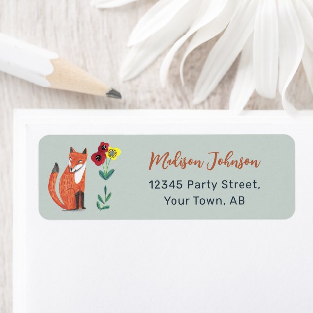Cute Woodland Fox Blue Baby Shower Label (Insitu)
