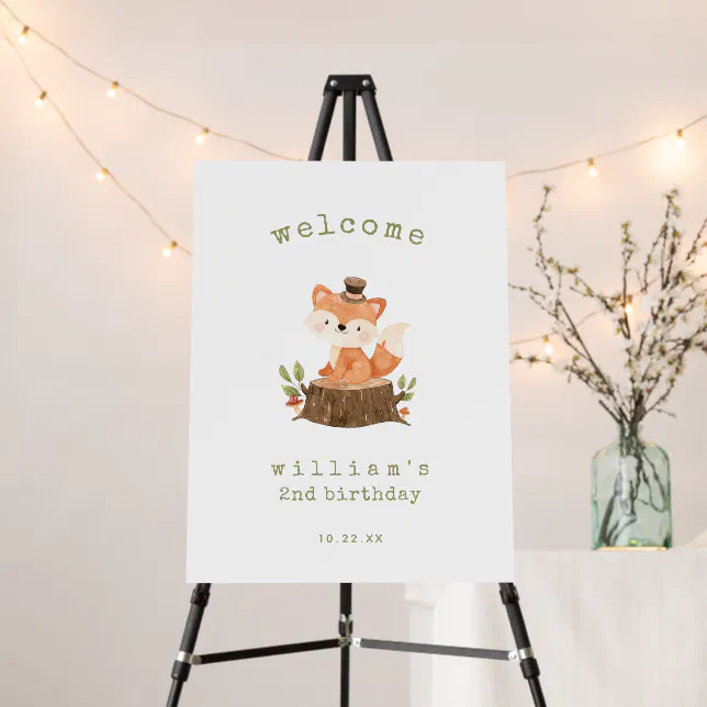 Cute Woodland Fox Boy Birthday Welcome Sign | Zazzle