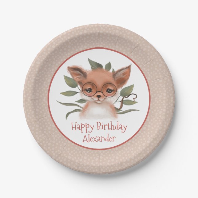 Cute Woodland Fox Children's Birthday Party Paper Plates (Front)