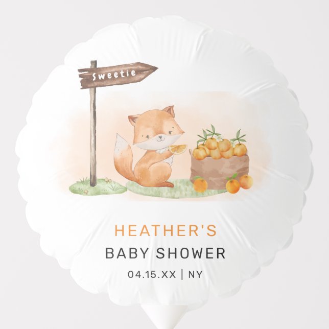 Cute Woodland Fox Citrus Orange Farm Baby Shower Balloon (Front)