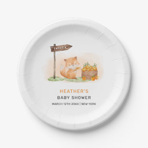 Cute Woodland Fox Citrus Orange Farm Baby Shower Paper Plates