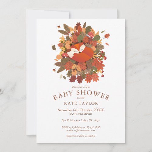 Cute Woodland Fox Cub Baby Shower Invitation