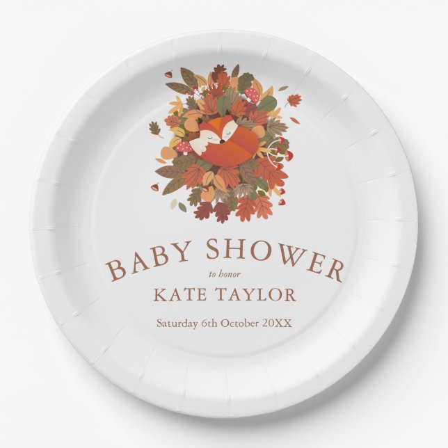 Cute Woodland Fox Cub Baby Shower Paper Plates (Front)