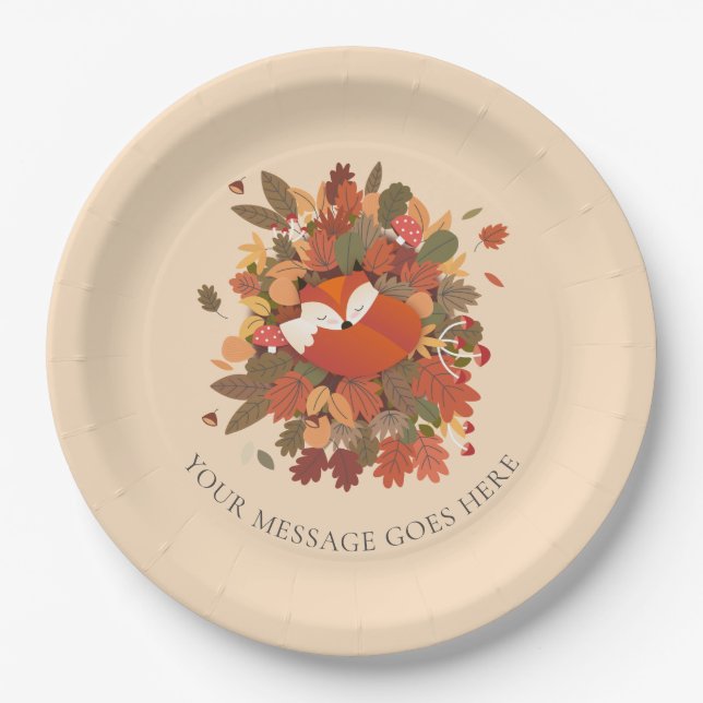 Cute Woodland Fox Cub Baby Shower / Sprinkle Paper Plates (Front)