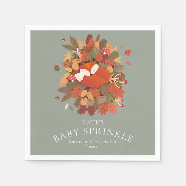 Cute Woodland Fox Cub Baby Sprinkle / Shower Napkins (Front)