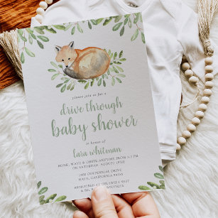 Cute Woodland Fox Drive Through Baby Shower Invitation