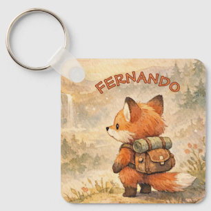 Cute Woodland Fox Explorer Watercolor School Keychain