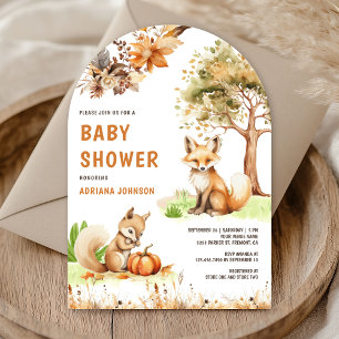 Cute Woodland Fox Fall Autumn Arch Baby Shower Invitation