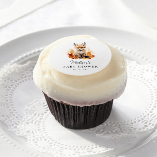 Cute Woodland Fox Fall Baby Shower Edible Frosting Rounds