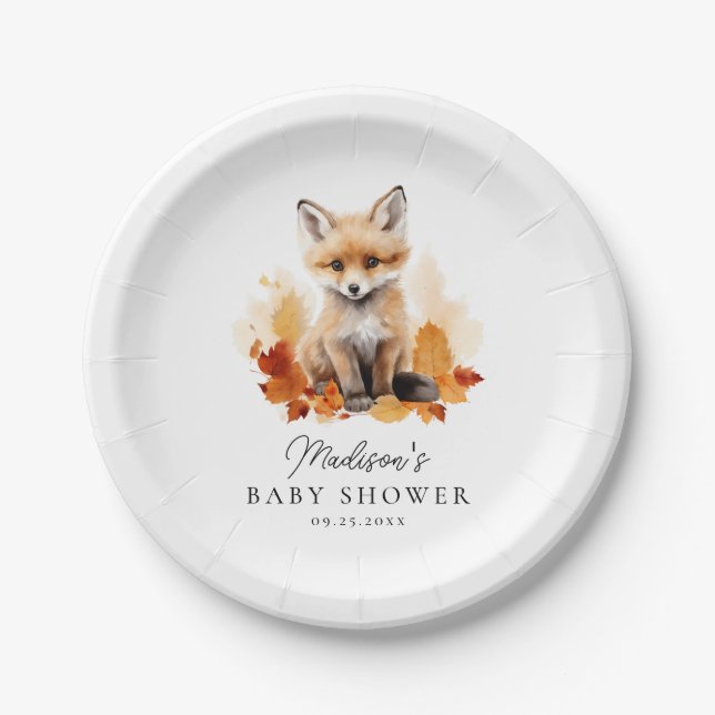 Cute Woodland Fox Fall Baby Shower Paper Plates (Front)