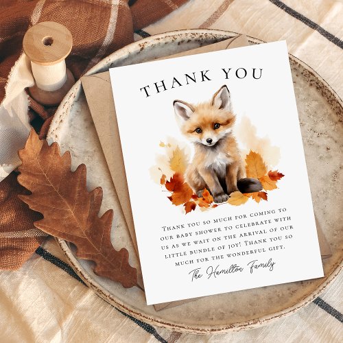 Cute Woodland Fox Fall Baby Shower Thank You Card