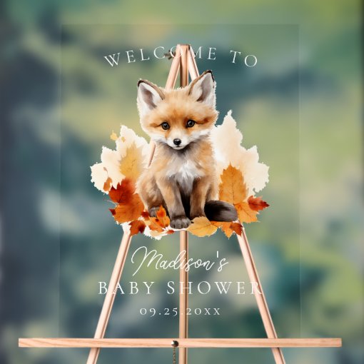 Cute Woodland Fox Fall Baby Shower Welcome Acrylic Sign | Zazzle