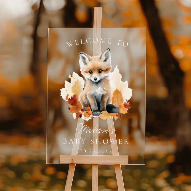 Cute Woodland Fox Fall Baby Shower Welcome Acrylic Sign | Zazzle
