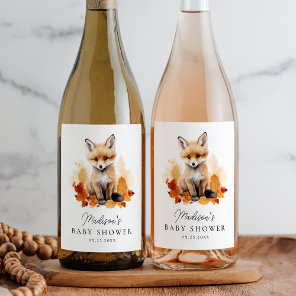 Cute Woodland Fox Fall Baby Shower Wine Label