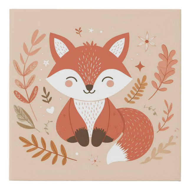 Cute Woodland Fox Faux Canvas Print (Front)
